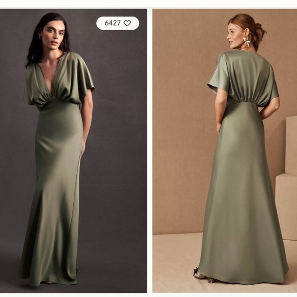 BHLDN Leila Deep-V Flutter-Sleeve Satin A-Line Gown - Picture 6 of 6